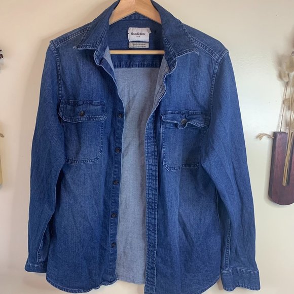 Medium/Dark Wash Men’s Button Down Denim Shirt Goodfellow Size Small - Picture 4 of 4